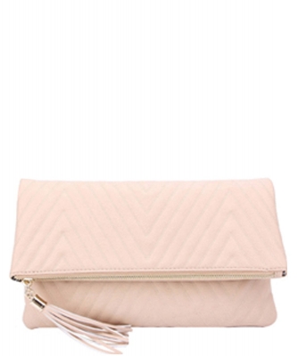 Chevron Quilted Bifold Crossbody Clutch LP048QA NUDE